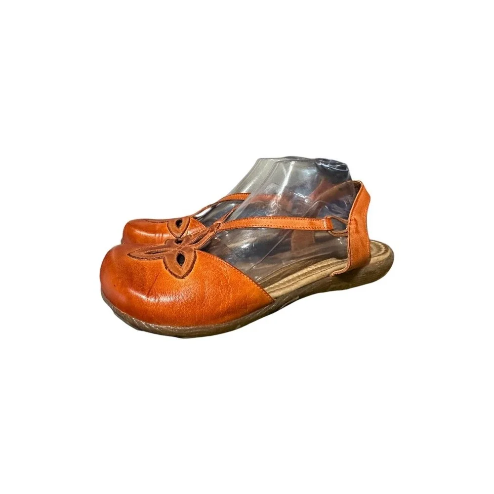 JAFA Sandals EU 40 US 9.5 Mary Jane Cut Out Floral Orange Leather Boho Boheim